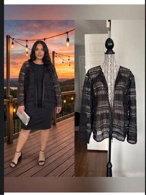 Plus 3X Guillaume Crochet Zip Up Blazer Jacket. Black. Made in US.